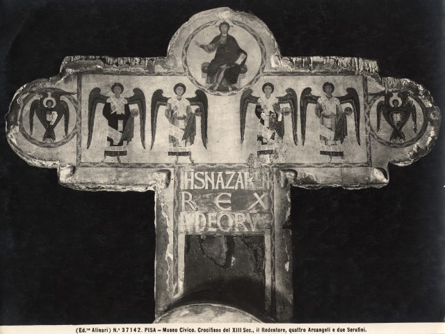 Alinari, Fratelli — Pisa - Museo Civico. Crocifisso del XIII Sec., il Redentore, quattro Arcangeli e due Serafini. — particolare